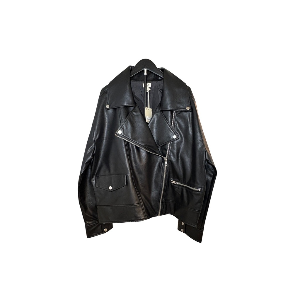 ANA Black Faux Leather Moto Jacket M – Asymmetrical Zip Biker Style - NWT